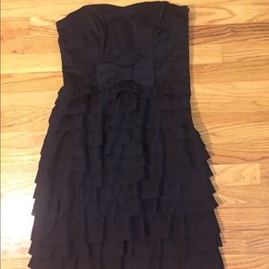Black Ruffled Strapless Cocktail Dress